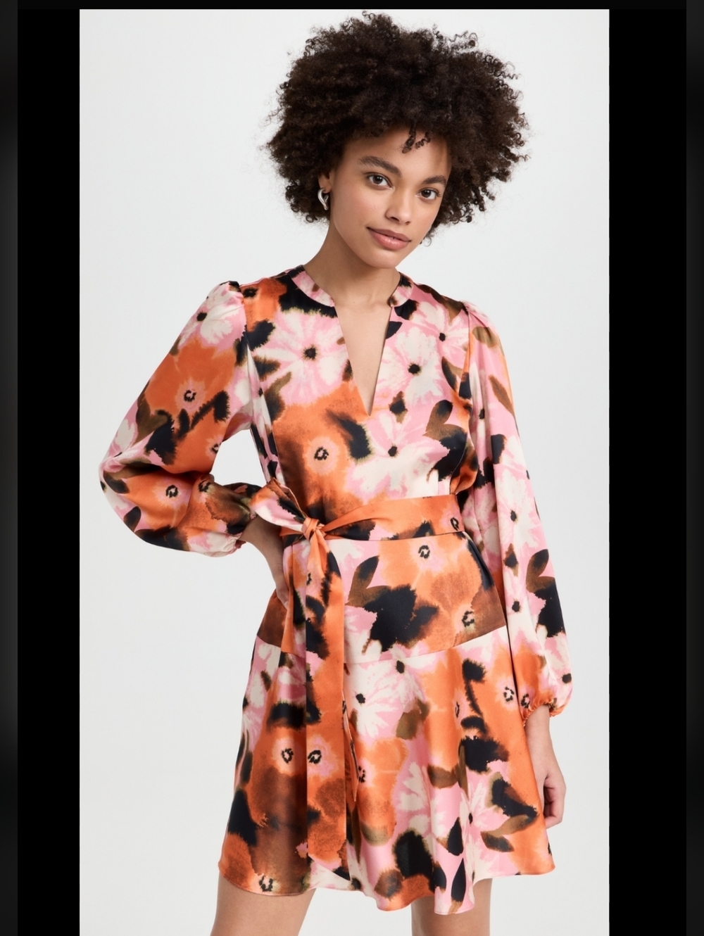 Tanya Taylor Vienna Floral Wrap Balloon Sleeve Orange Mini Short Dress Sz Small